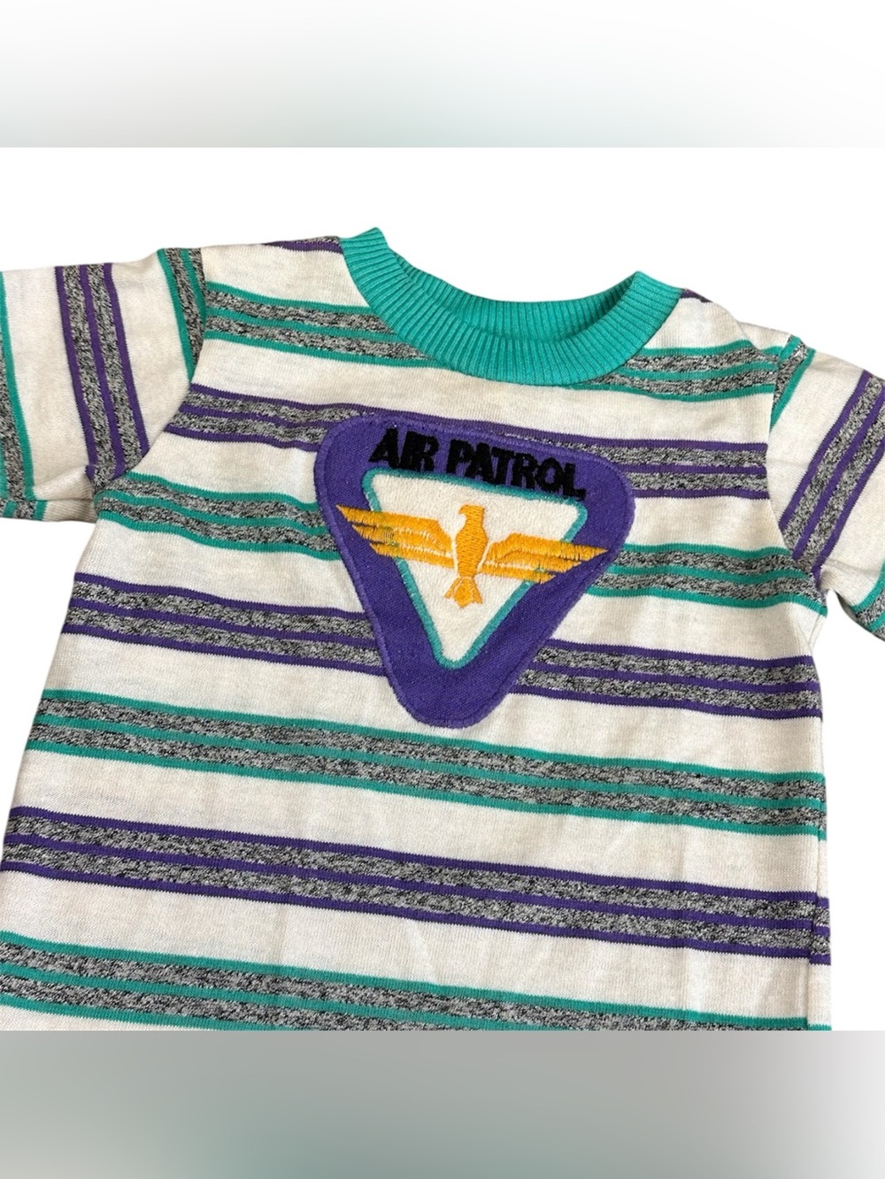 Vintage Air Patrol Eagle Patch Striped T Shirt Toddler Boys Size 2T Made USA